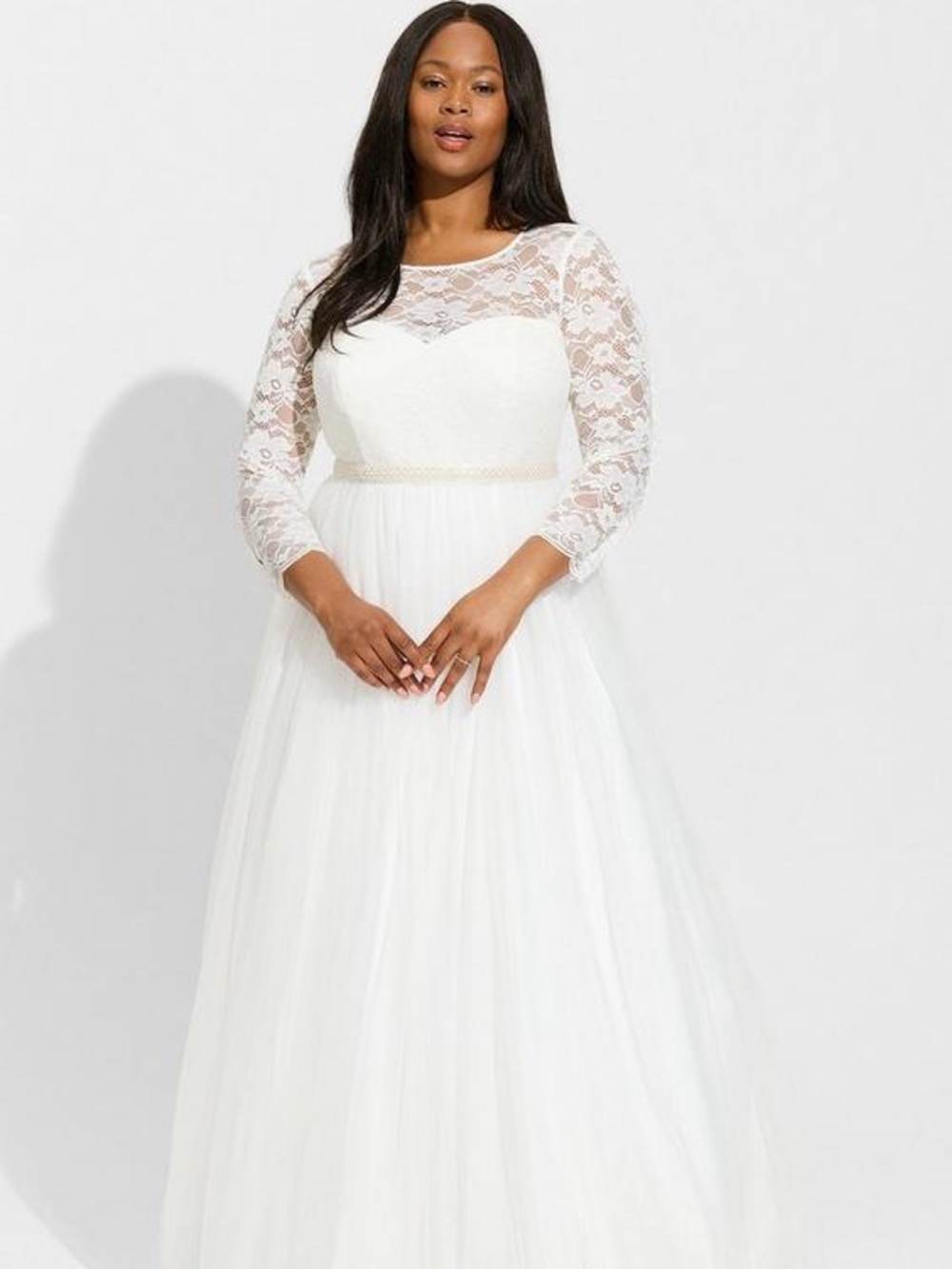Torrid Ivory Lace & Tulle Beaded Sash A-Line Wedding Dress size 16